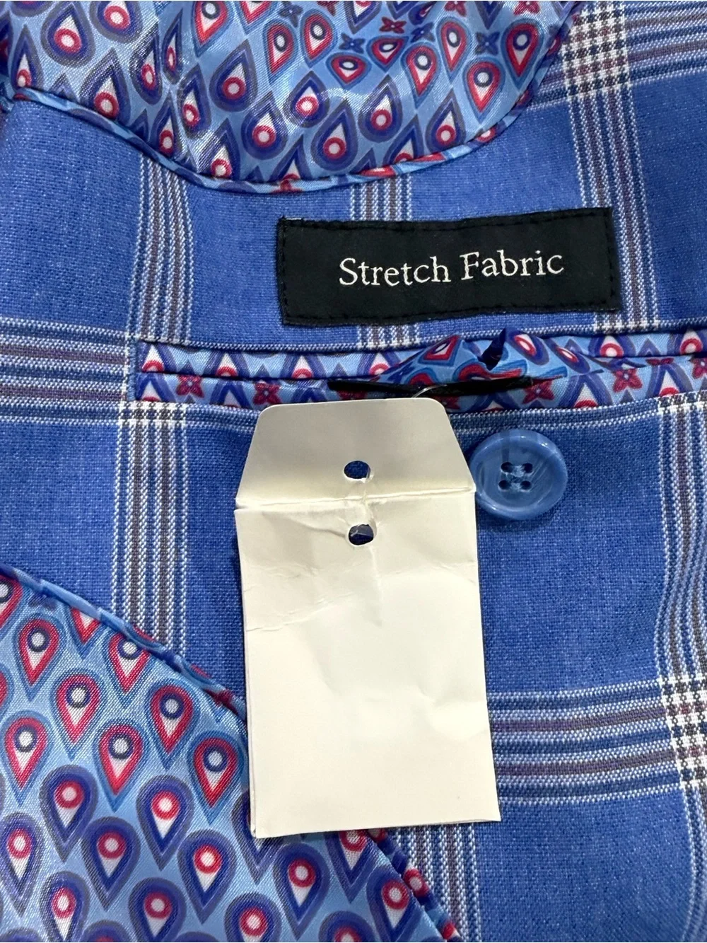 Tailorbyrd Collection Men’s Blazer 48L Blue Windowpane Sport Coat Stretch Jacket